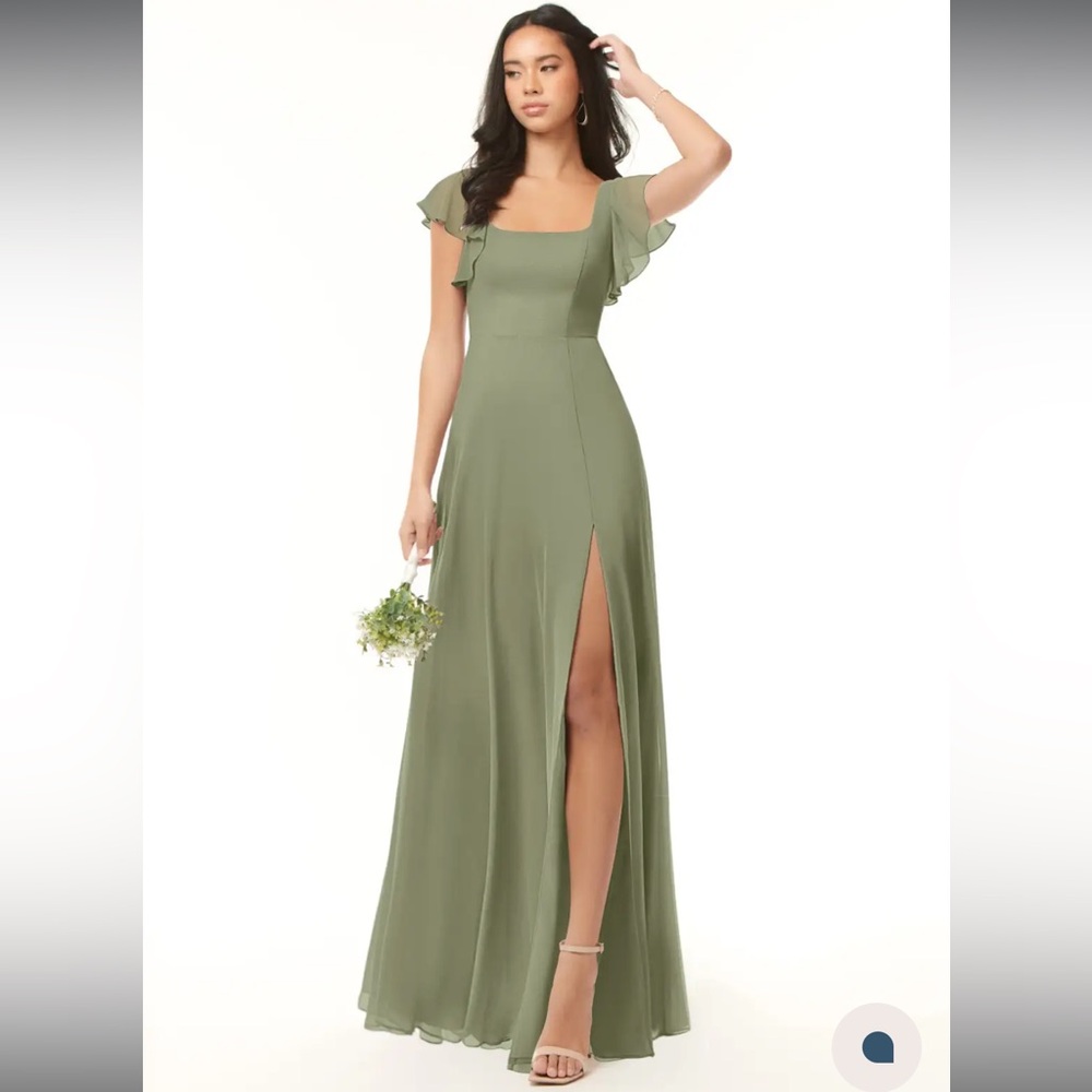 Azazie Bondi Pistachio A-Line Ruffled Chiffon Dress A12